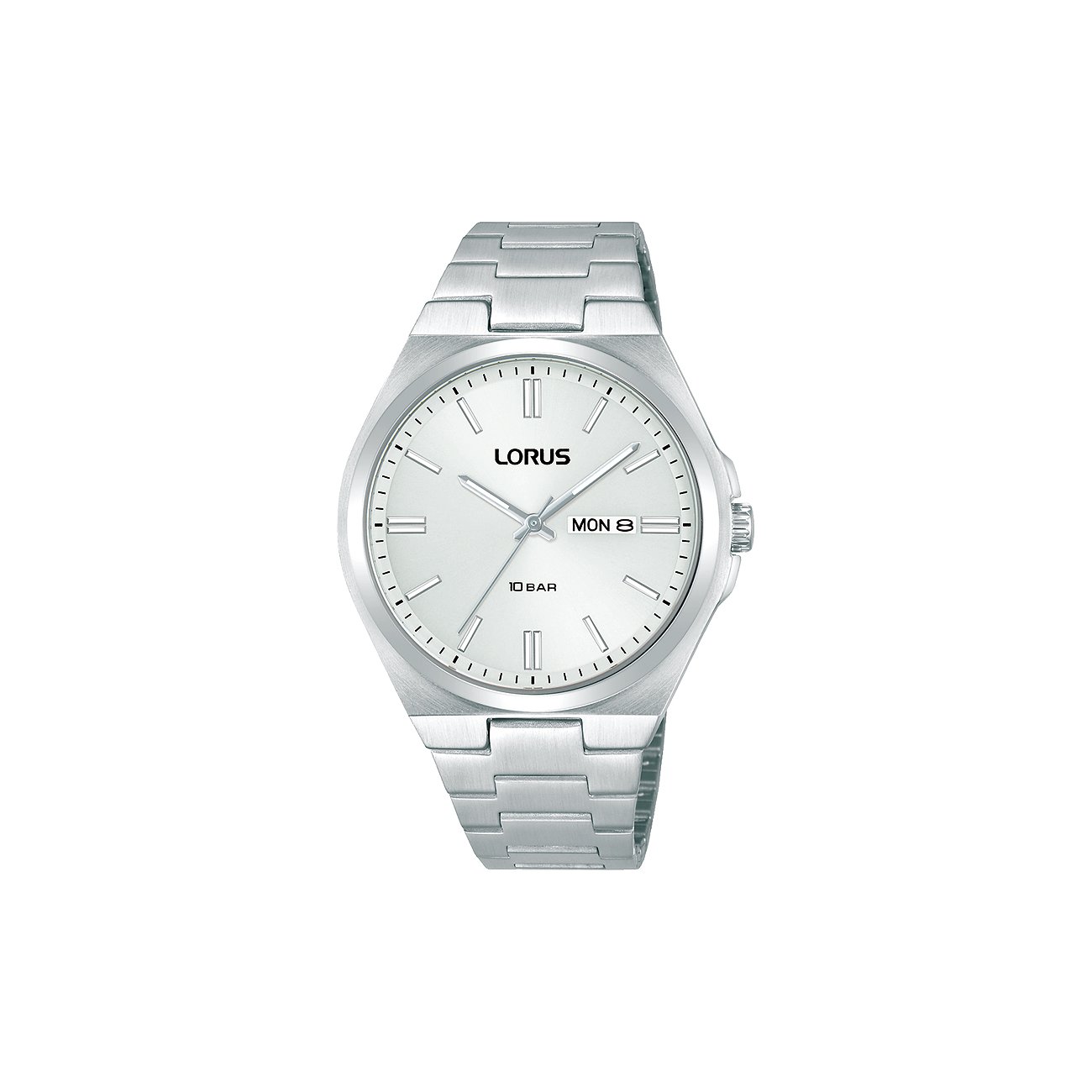 Montre Lorus pour homme avec boîtier en acier inoxydable, analogique, cadran argenté.