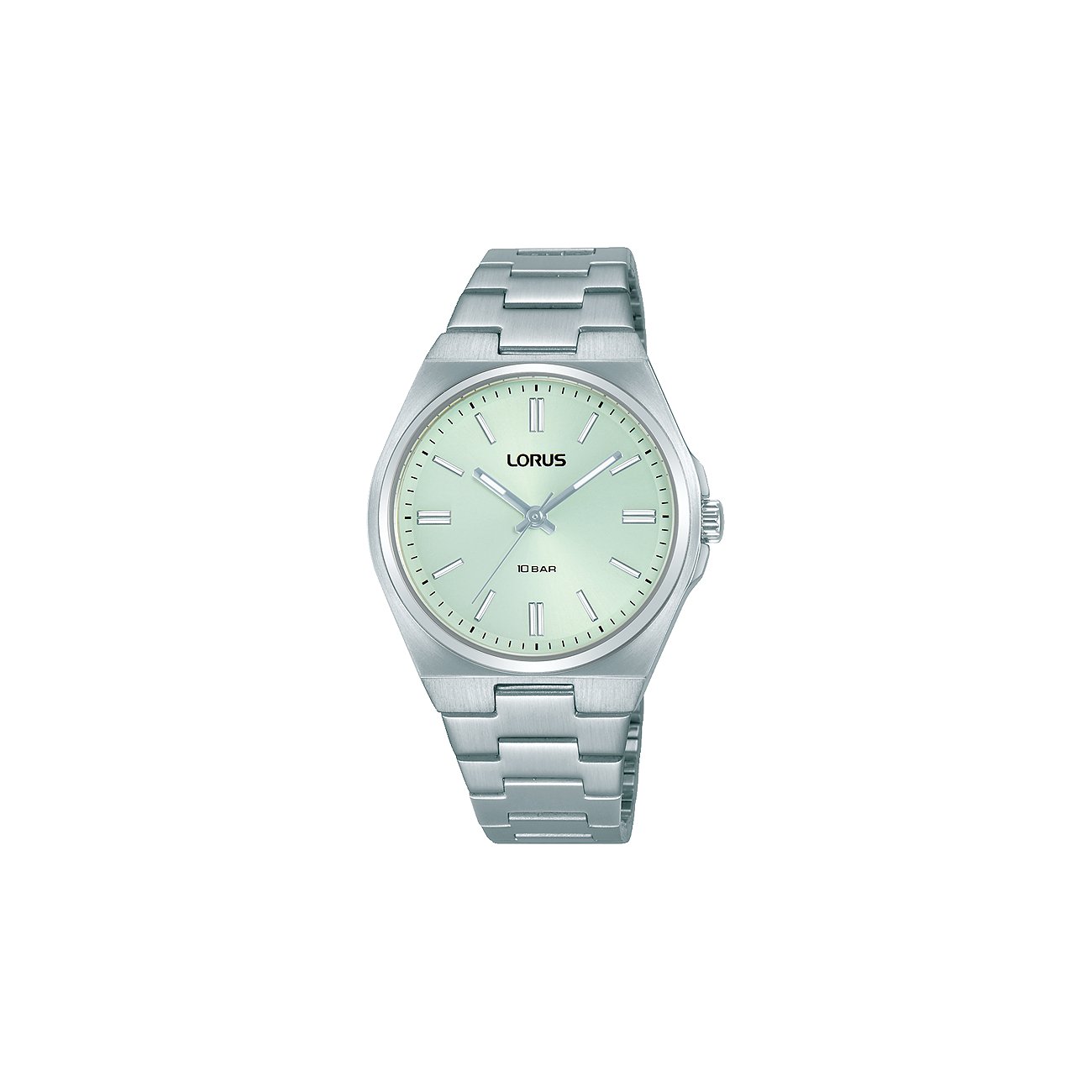 Orologio da donna Lorus in acciaio inossidabile con quadrante verde menta e cinturino argentato.