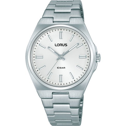 Montre Lorus pour femme avec boîtier en acier inoxydable, couleur argent, analogique, avec index bâtons.