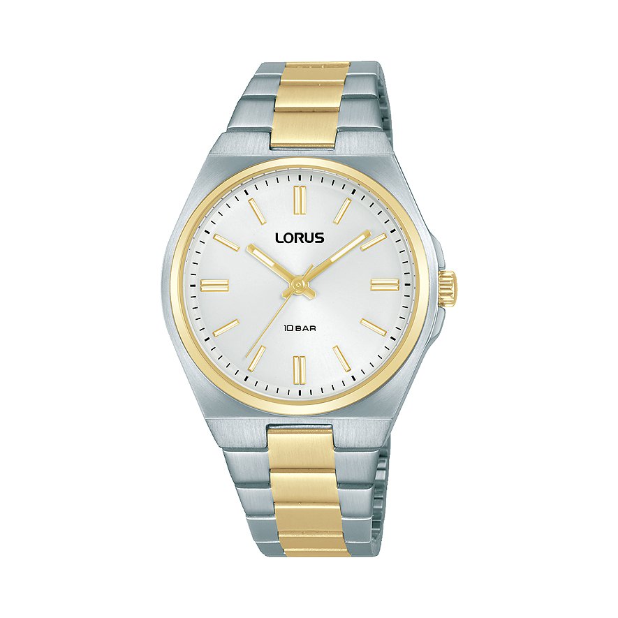 Orologio da donna Lorus in acciaio inossidabile, bicolore, con quadrante bianco e accenti dorati.