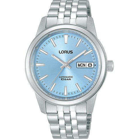 Lorus damklocka med boett i rostfritt stål, blå urtavla och silverfärgat armband.
