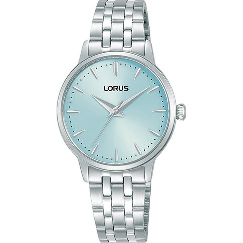 Montre Lorus pour femme avec boîtier en acier inoxydable et cadran bleu.