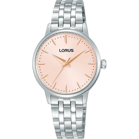 Montre Lorus pour femme avec boîtier en acier inoxydable, analogique, cadran rose.