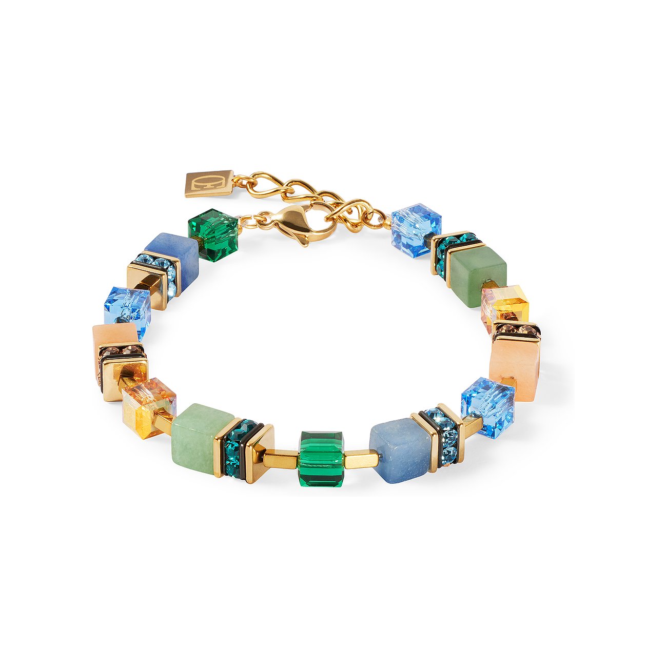 Bracelet Coeur de Lion en acier inoxydable avec pierres colorées et cristaux.