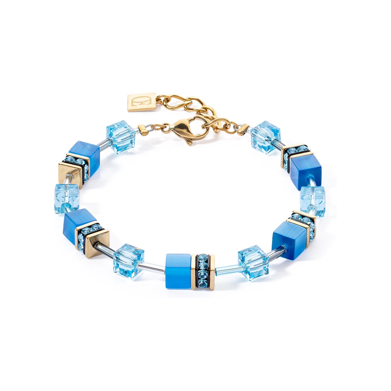 Coeur de Lion Armband aus Edelstahl mit blauen und hellblauen Kristallen.