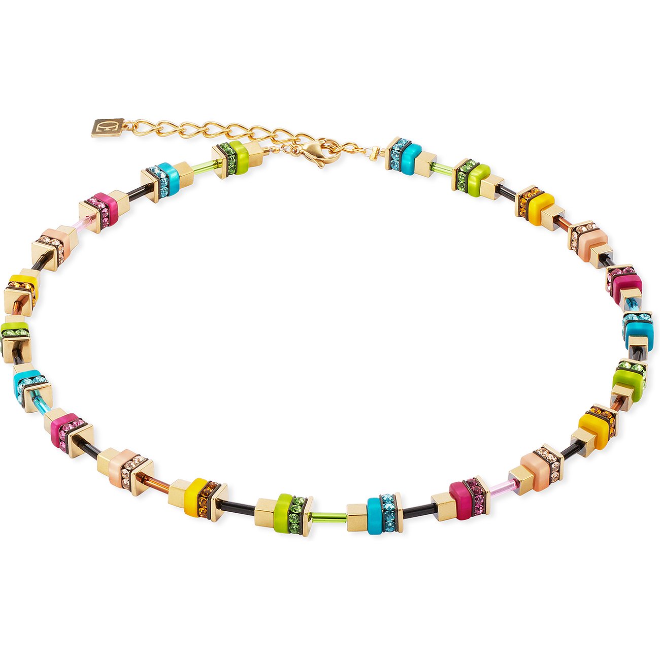 Collier Coeur de Lion en acier inoxydable avec pierres colorées.