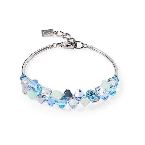 Coeur de Lion Armband aus Edelstahl mit blauen und weißen Kristallen.