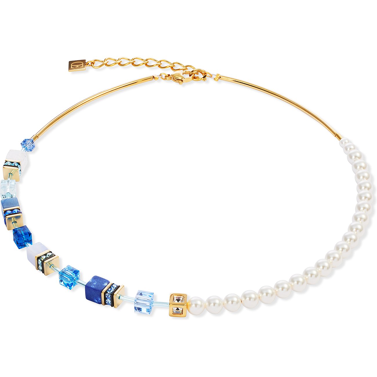 Coeur de Lion Halsschmuck aus Edelstahl mit Lapislazuli und Perlen.