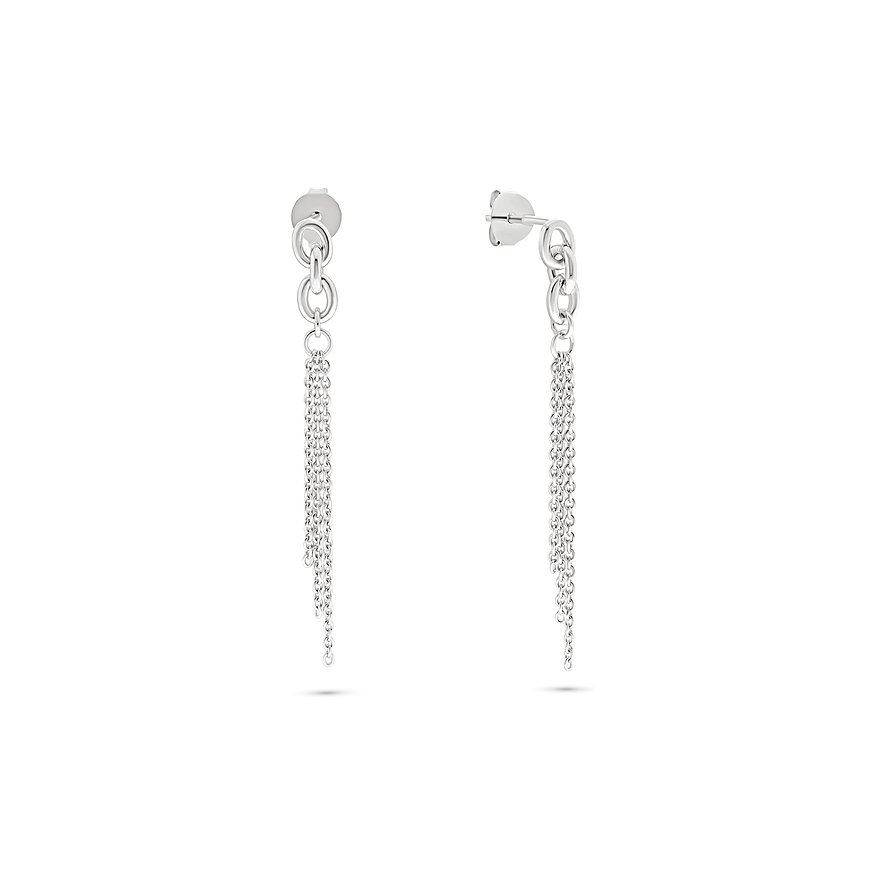 FAVS Ohrschmuck: Zwei silberne Ohrstecker aus 925er Silber mit mehreren herabhängenden Ketten.