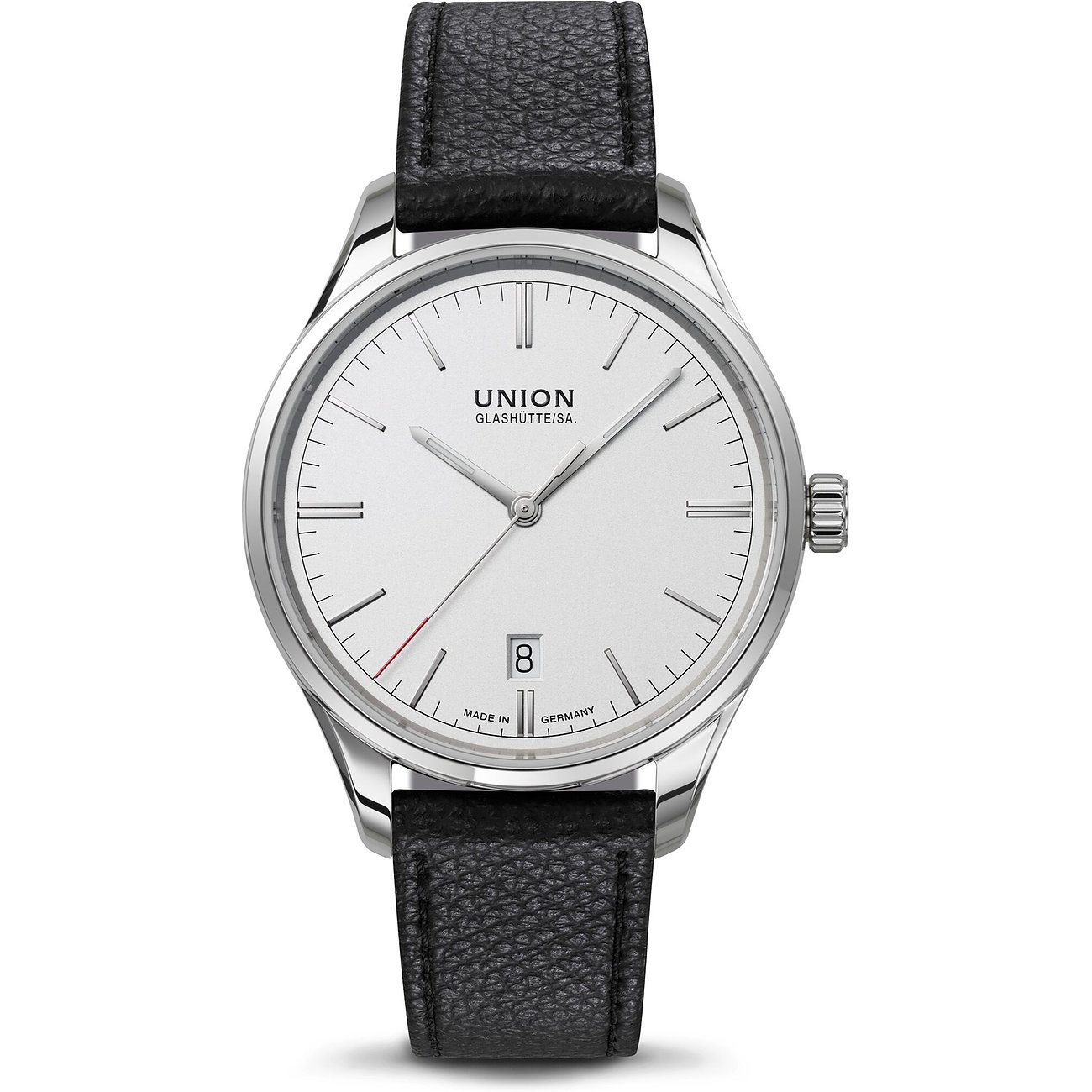 Union Glashütte Unisexuhr mit Edelstahlgehäuse, analogem Zifferblatt und Datum.