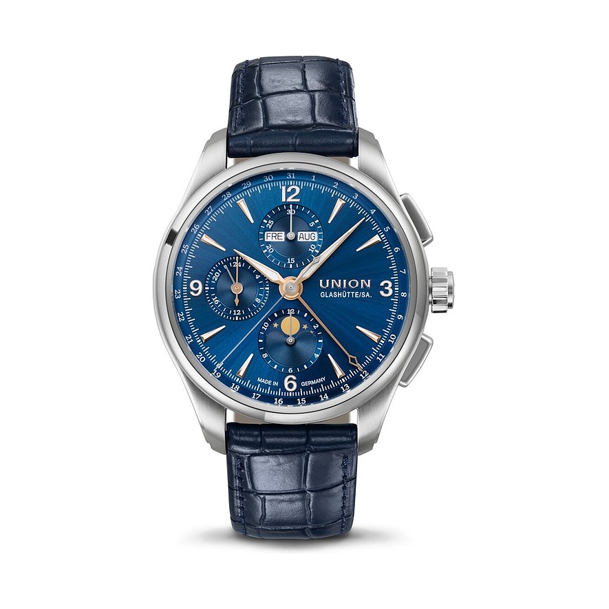 Union Glashütte Chronograph Belisar Mondphase D0144251604701, Herren, Edelstahl, Armband: Kalbleder, Automatik, analog
