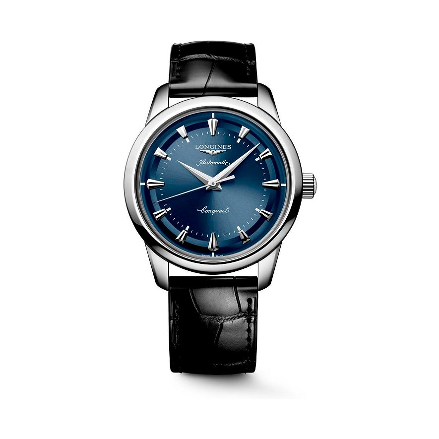Longines Herrenuhr CONQUEST HERITAGE L16504922, Herren, Edelstahl, Armband: Alligator, Automatik, analog
