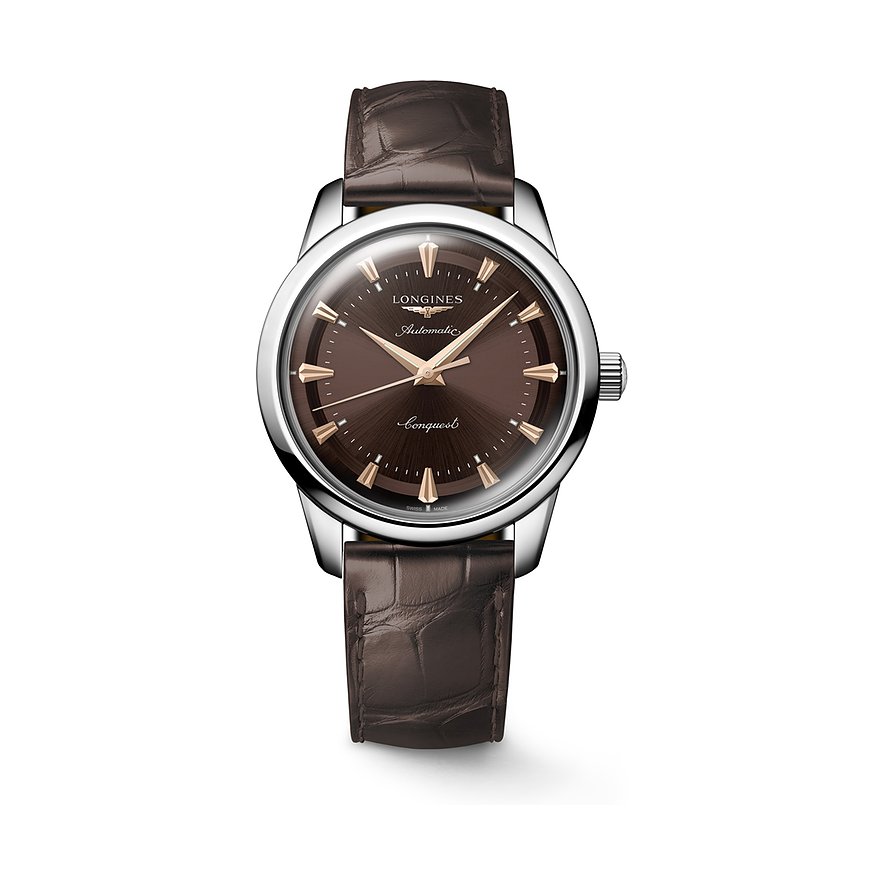 Longines Herrenuhr CONQUEST HERITAGE L16504622, Herren, Edelstahl, Armband: Alligator, Automatik, analog