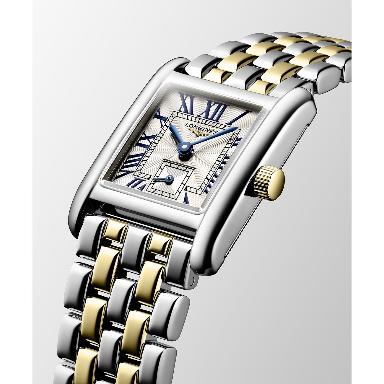 Longines Damenuhr mit Edelstahlgehäuse, bicolor, analog.