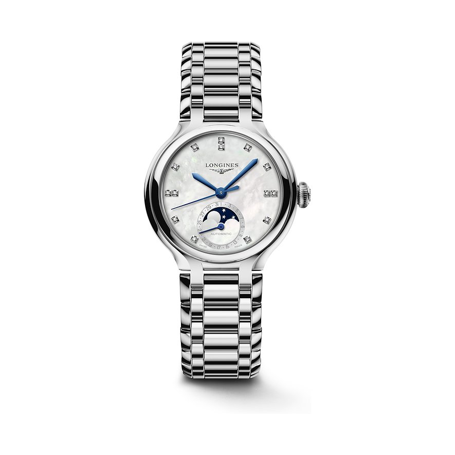 Longines Damenuhr Longines PrimaLuna L81264876, Damen, Edelstahl, Armband: Edelstahl, Automatik, analog