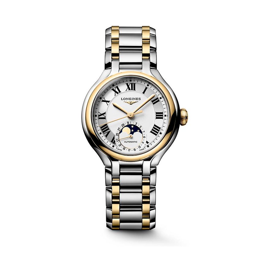 Longines Damenuhr LONGINES PRIMALUNA MOONPHASE L81265797, Damen, Edelstahl, 750er Gelbgold, Armband: Gold, Edelstahl, Automatik, analog