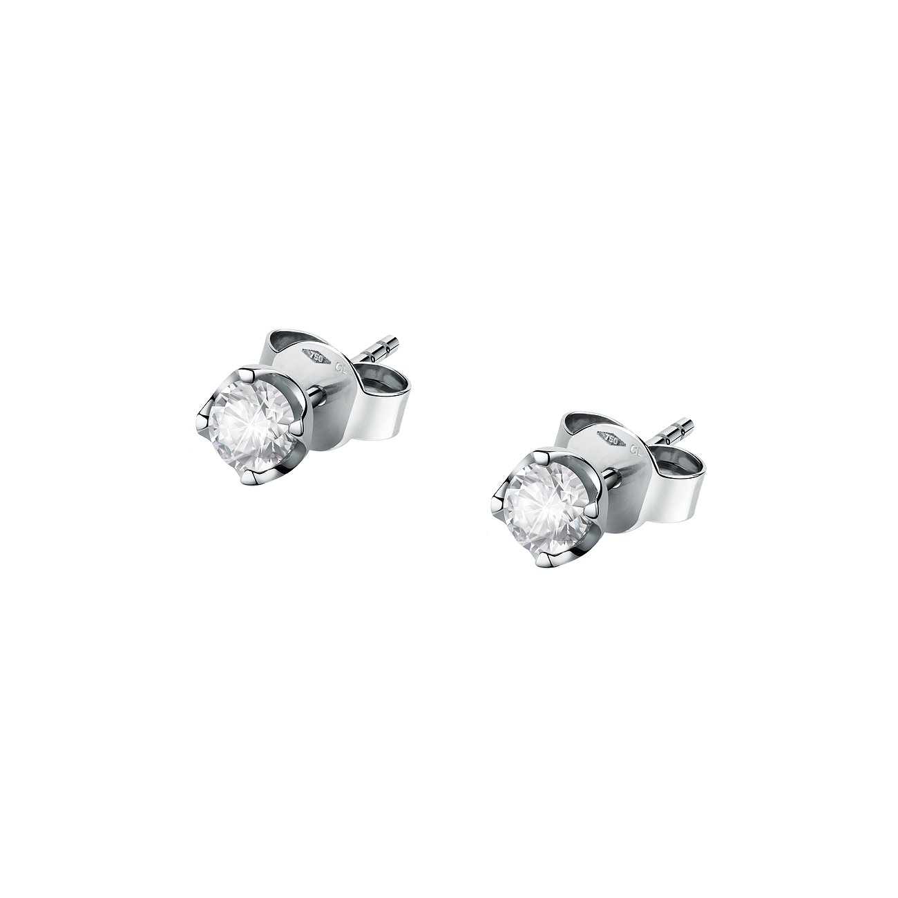 Boucles d'oreilles puces CHRIST en or blanc 585 avec diamants taille brillant.