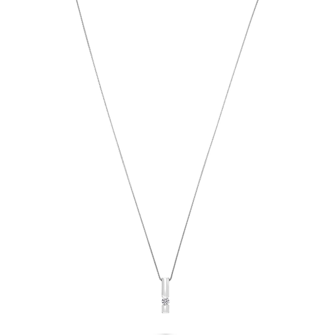 Collier CHRIST en or blanc 585 avec un diamant solitaire étincelant, centré.