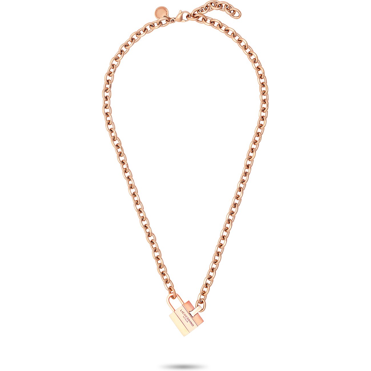 Collier Liebeskind en acier inoxydable avec pendentif de couleur or rose.