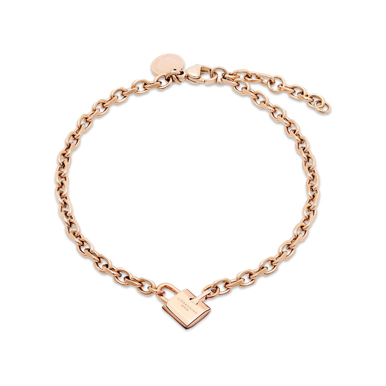 Liebeskind Armband aus Edelstahl mit Padlock-Anhänger, roségoldfarben.