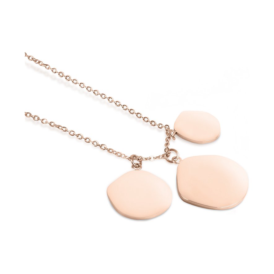 Liebeskind Halsschmuck aus Edelstahl, roséfarben, mit drei Anhängern.