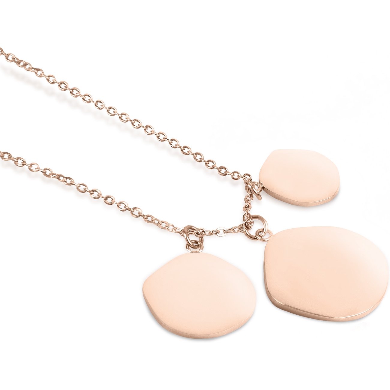 Liebeskind Halsschmuck aus Edelstahl, roséfarben, mit drei Anhängern.