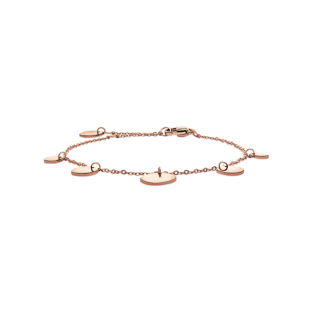Liebeskind armband i rostfritt stål, rosafärgat med ovala hängen.