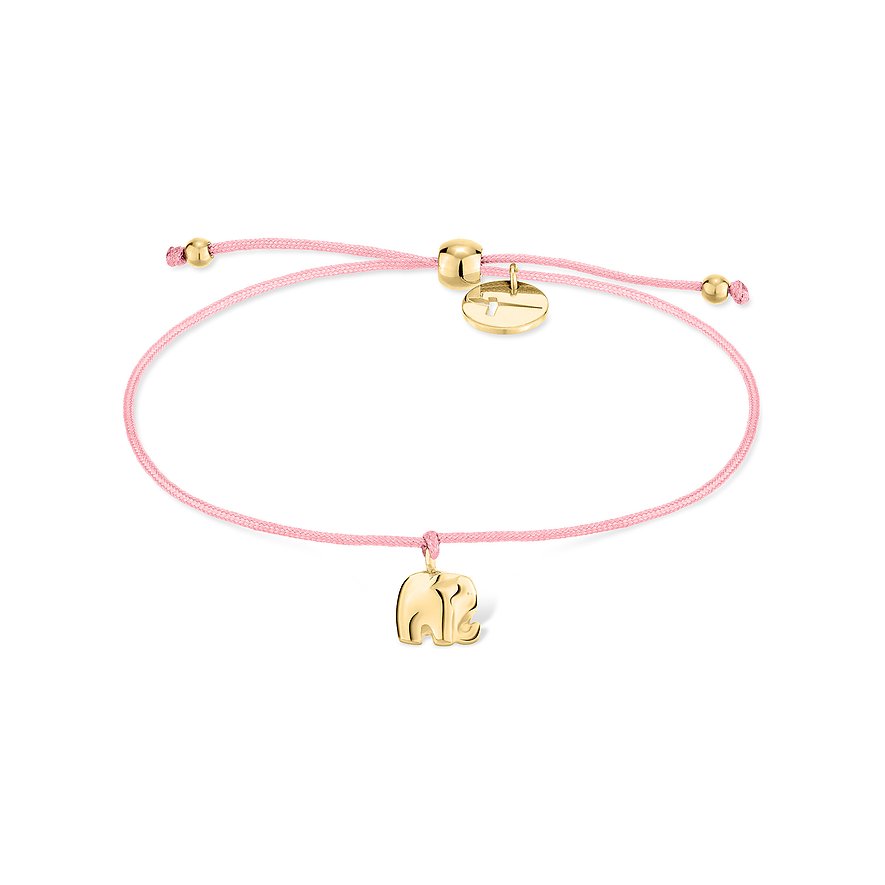 Tamaris Armband aus Edelstahl mit Elefantenanhänger und pinkem Band.
