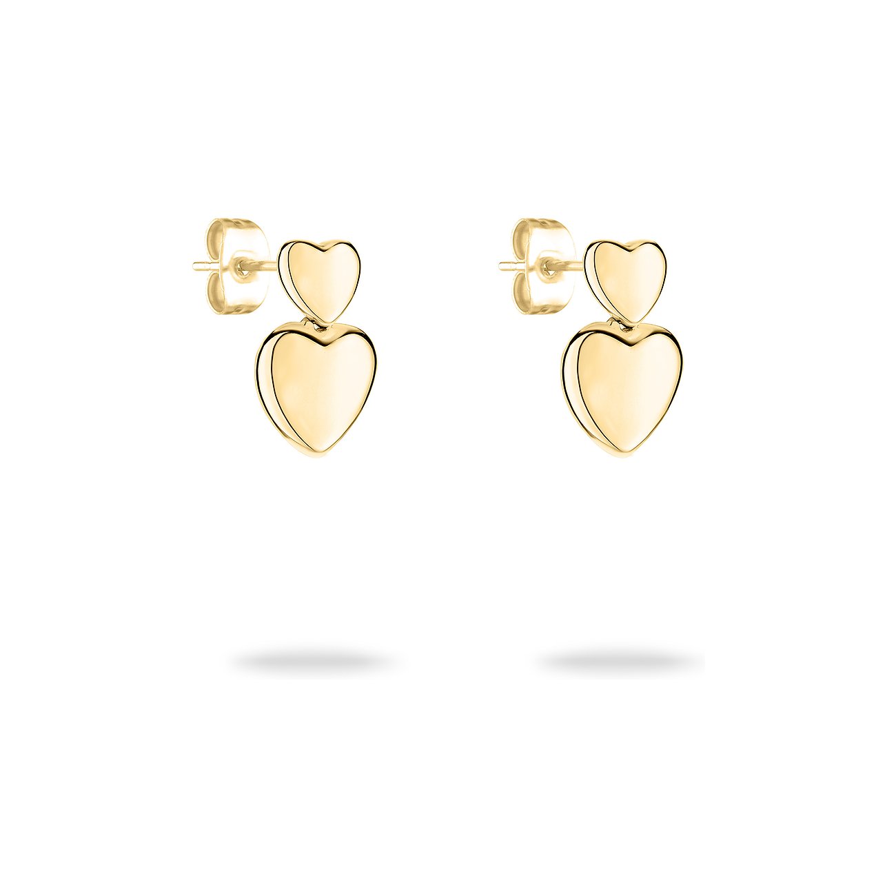 Tamaris Ohrhänger aus Edelstahl mit zwei Herzen, goldfarben.