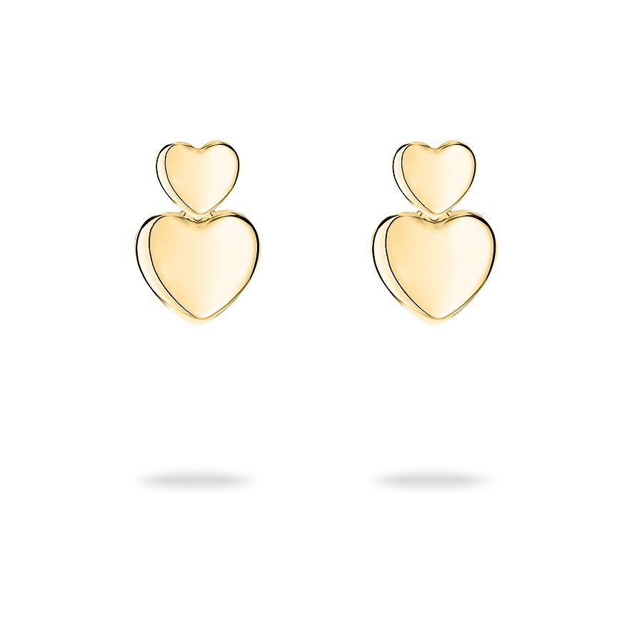 Tamaris Ohrringe aus Edelstahl, goldfarben, mit zwei Herzen.