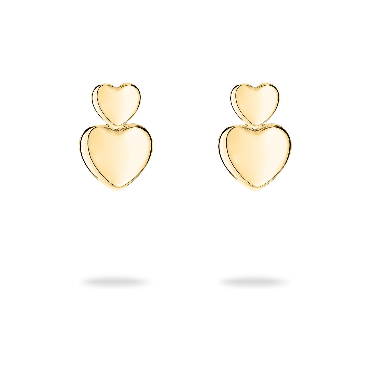 Tamaris Ohrringe aus Edelstahl, goldfarben, mit zwei Herzen.