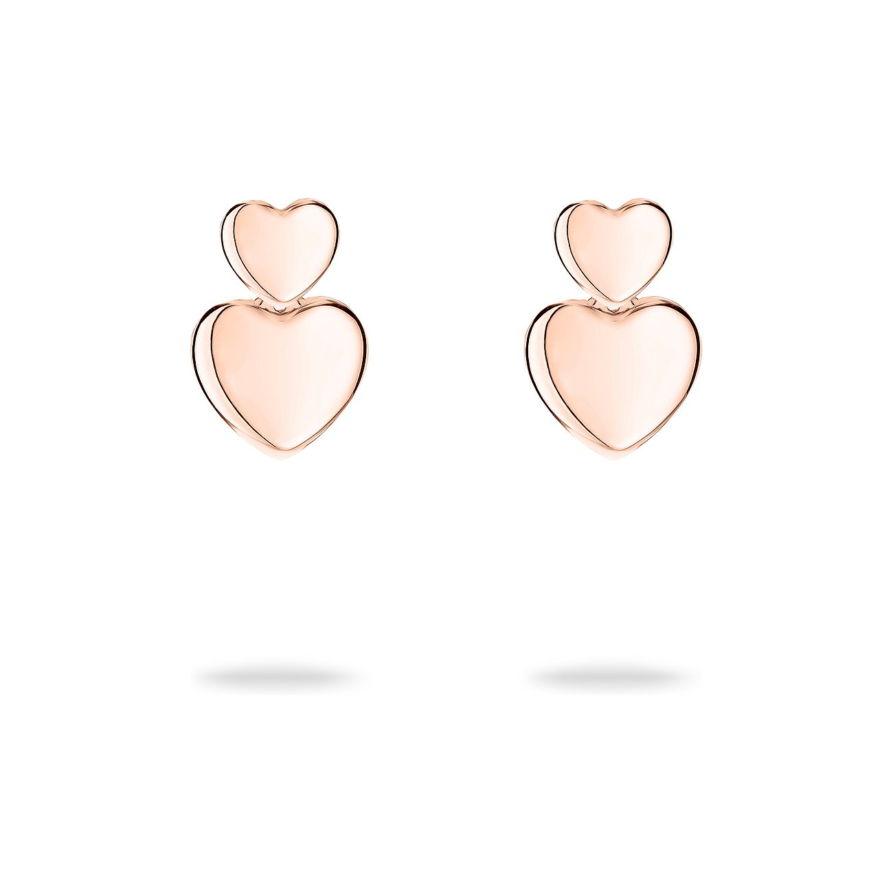 Tamaris örhängen i rostfritt stål, roséguld, med två hjärtan.