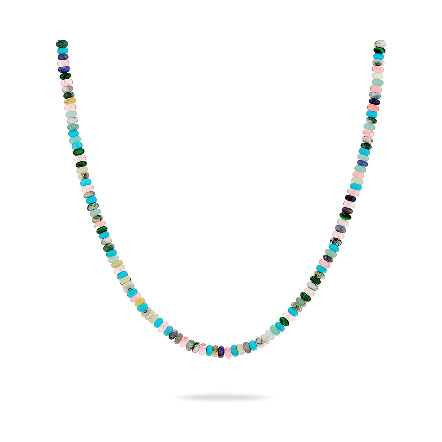 Tamaris Halsschmuck aus Edelstahl mit bunten Farbsteinen.