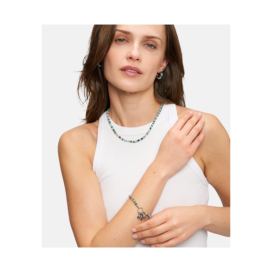 Tamaris armband i rostfritt stål med färgglada stenar och berlocker.