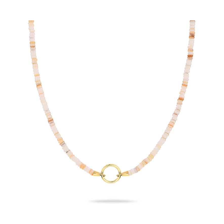 Tamaris Halsschmuck aus Edelstahl mit bunten Steinen und goldfarbenem Ringverschluss.