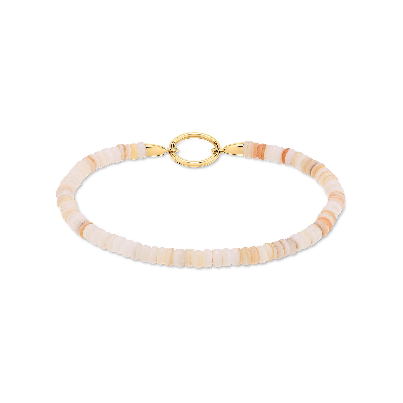 Tamaris Armband aus Edelstahl mit farbigen Steinen und goldfarbenem Ring.