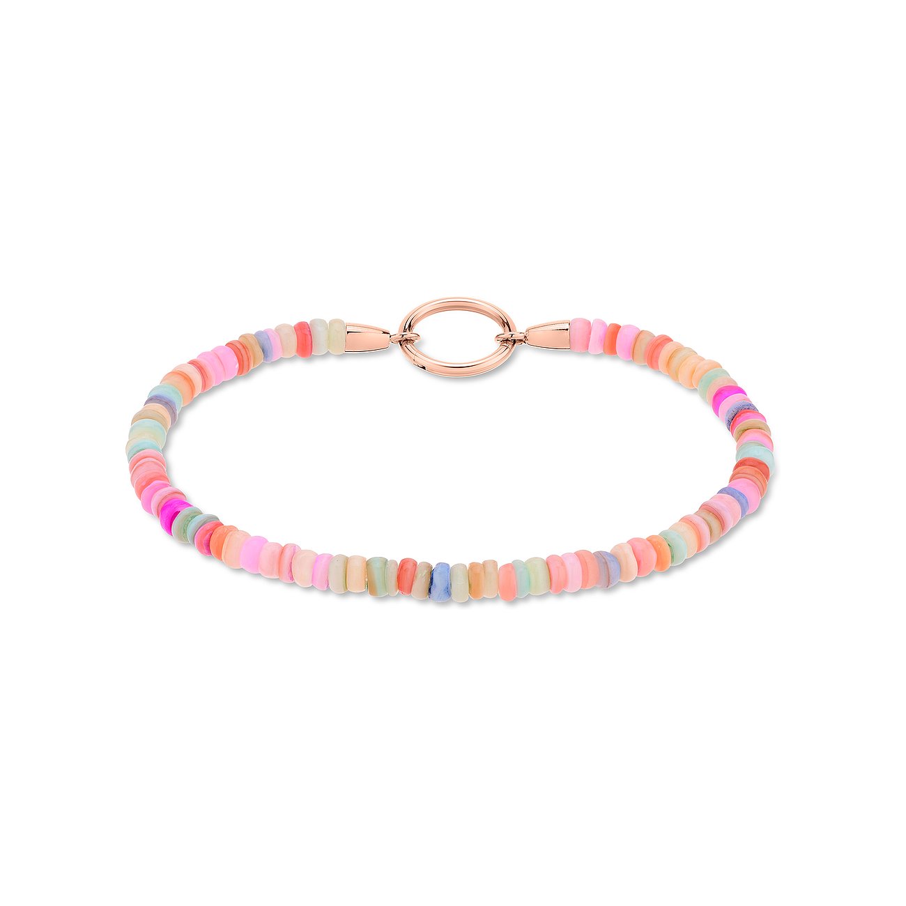 Tamaris armband van roestvrij staal met kleurrijke edelstenen en rosékleurige sluiting.