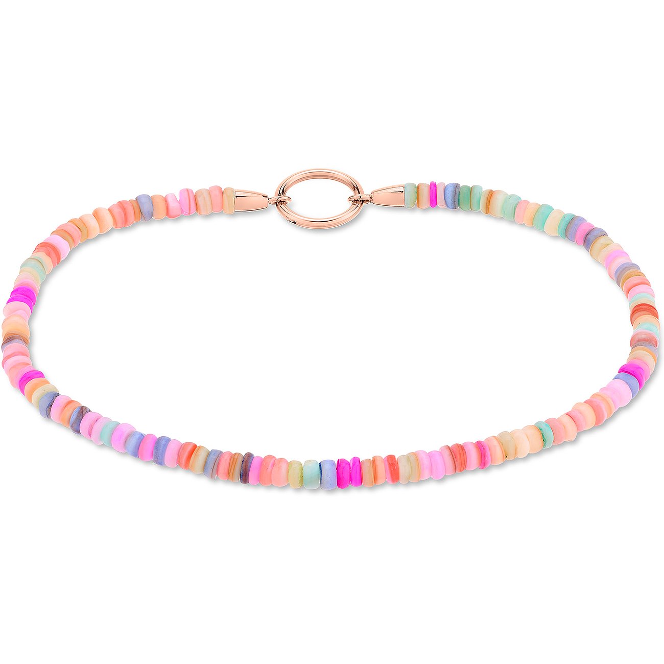 Tamaris Armband aus Edelstahl mit bunten Farbsteinen und roséfarbenem Verschluss.