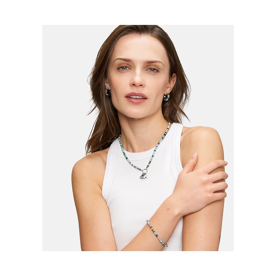 Tamaris Ohrringe aus Edelstahl mit bunten Steinen und Rainbow-Anhänger.