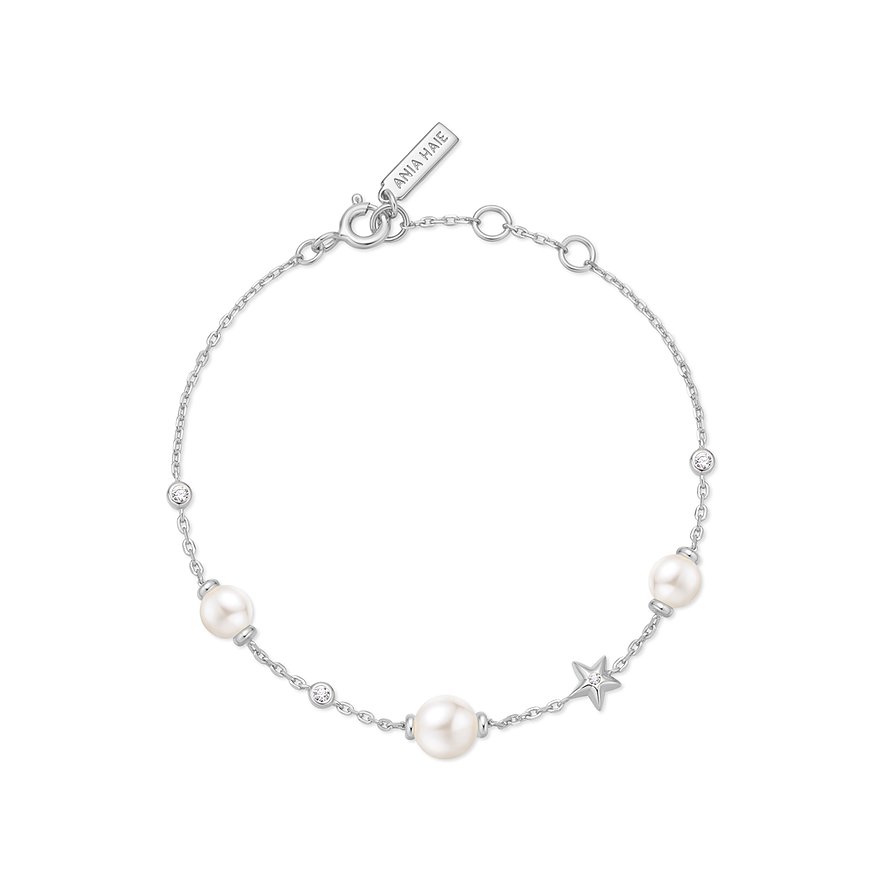 Bracelet Ania Haie en argent 925, avec perles, zirconiums et une étoile.