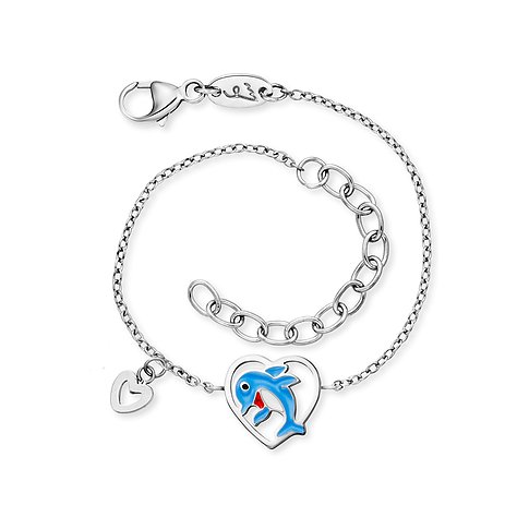 Engelsrufer Armband aus Edelstahl mit Delfin-Anhänger in Herzform und Emaille.