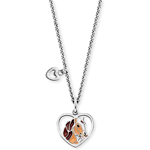 Engelsrufer halsband i rostfritt stål med emalj, hjärthänge med giraffmotiv.