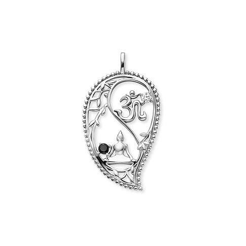 Pendentif Engelsrufer en argent 925 avec zircone noire et décor de feuilles.