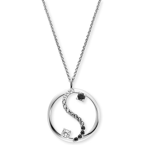 Engelsrufer halsband i 925 silver med vit och svart zirkon.