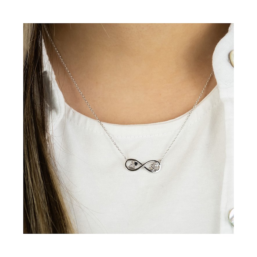 Engelsrufer Halsschmuck aus 925er Silber mit Zirkonia, Unendlichkeitsanhänger mit Om-Symbol.