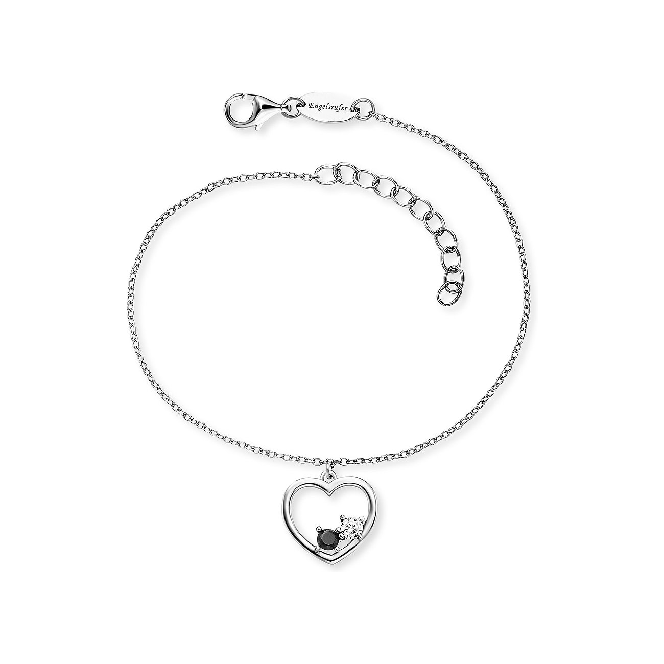 Engelsrufer Armband aus 925er Silber mit Herz-Anhänger und schwarzen Zirkonia.