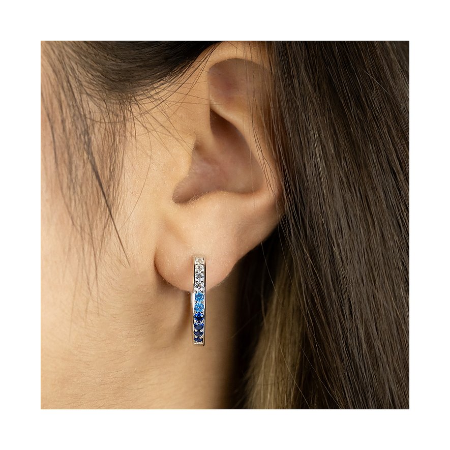 Engelsrufer Ohrschmuck aus 925er Silber mit blauen und weißen Steinen.