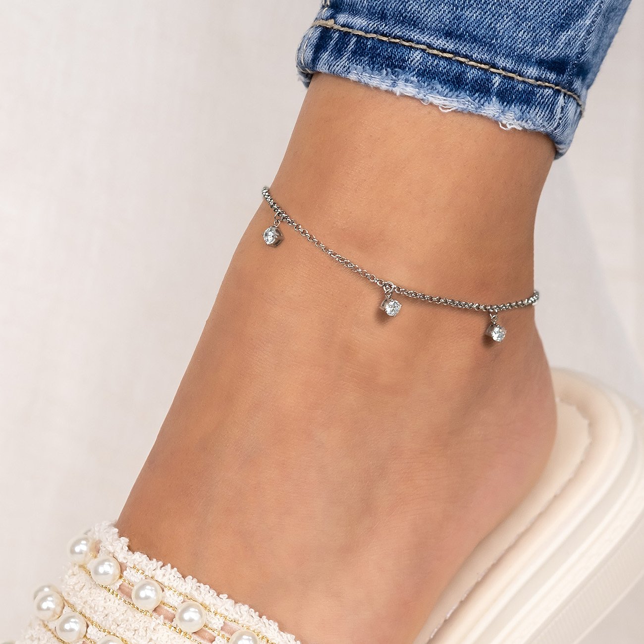 Engelsrufer Fußkette aus Edelstahl mit Zirkonia.