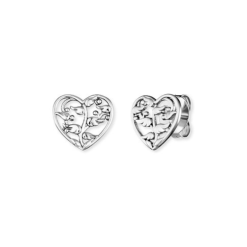 Boucles d'oreilles Engelsrufer en argent 925, forme cœur avec motif feuille.