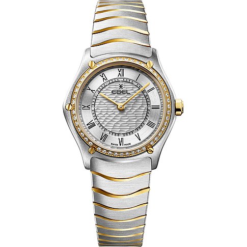 Ebel Damenuhr aus Edelstahl und 750 Gelbgold mit Diamanten, analog.